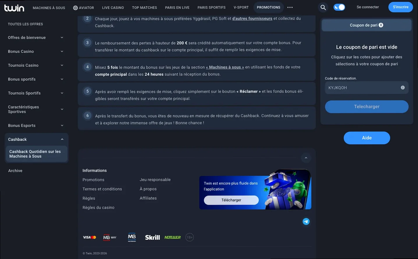 Règles du Cashback Quotidien sur les Machines à Sous : pertes remboursées jusqu’à 200 €, mise 5 fois en 24 heures.